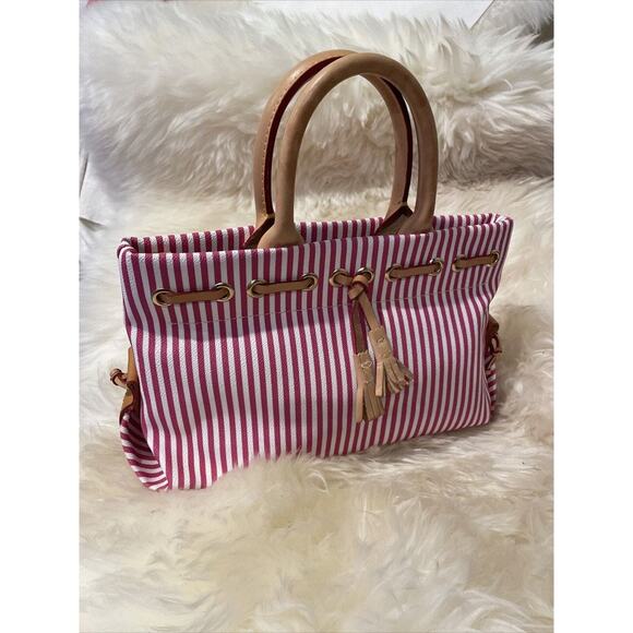 Dooney and Bourke Red and White Candy Stripe Tote Bag / Purse w/ Cross Body Stra - Picture 5 of 16